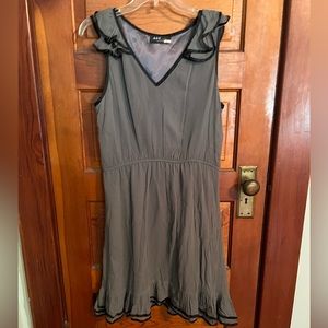 ABS dress grey, satin finished, ruffle neck and hem